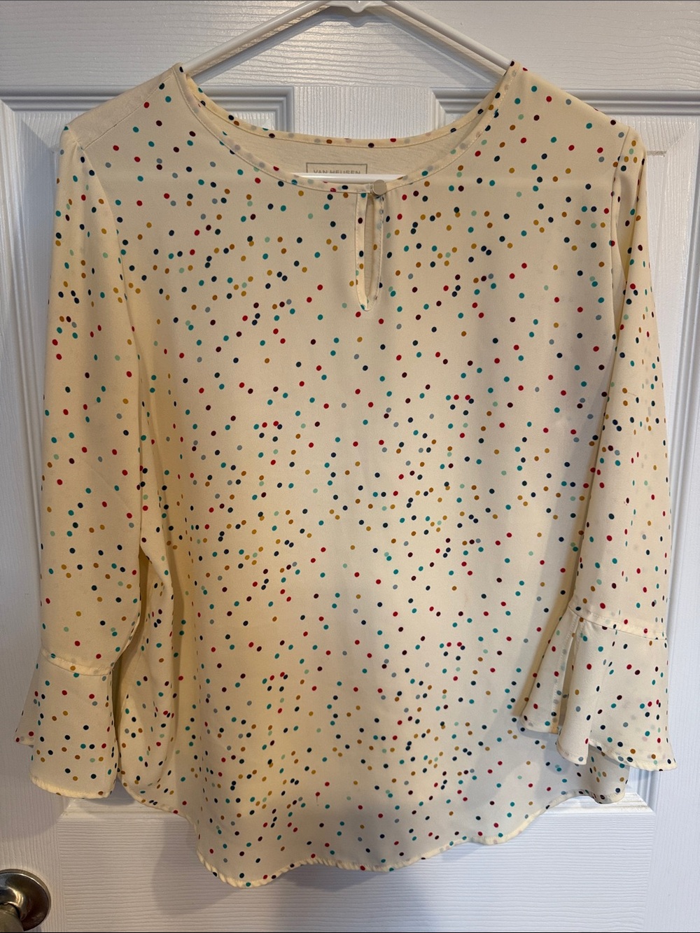 Van Heusen Cream Blouse with Multicolor Dot Print